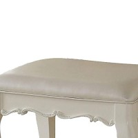 Benjara Wood Vanity Stool With Padded Seat, White, 22 In L X 16 In W X 18 In H