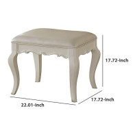 Benjara Wood Vanity Stool With Padded Seat, White, 22 In L X 16 In W X 18 In H