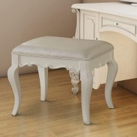 Benjara Wood Vanity Stool With Padded Seat, White, 22 In L X 16 In W X 18 In H