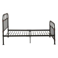 Industrial Pipe Detailed Metal Full Size Bed, Sandy Gray