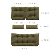 Qilloway Outdoor Patio Wicker Seat Cushions Group Loveseat/Two U-Shape/Two Lumbar Pillows For Patio Furniture,Wicker Loveseat,Bench,Porch,All Weather, Settee Of 5 (Sage/Army Green)
