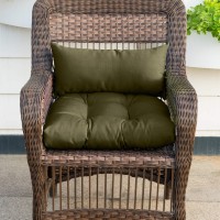 Qilloway Outdoor Patio Wicker Seat Cushions Group Loveseat/Two U-Shape/Two Lumbar Pillows For Patio Furniture,Wicker Loveseat,Bench,Porch,All Weather, Settee Of 5 (Sage/Army Green)