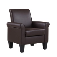 Lohoms Modern Faux Leather Accent Chair Upholstered Living Room Arm Chairs Comfy Single Sofa Chair Espresso