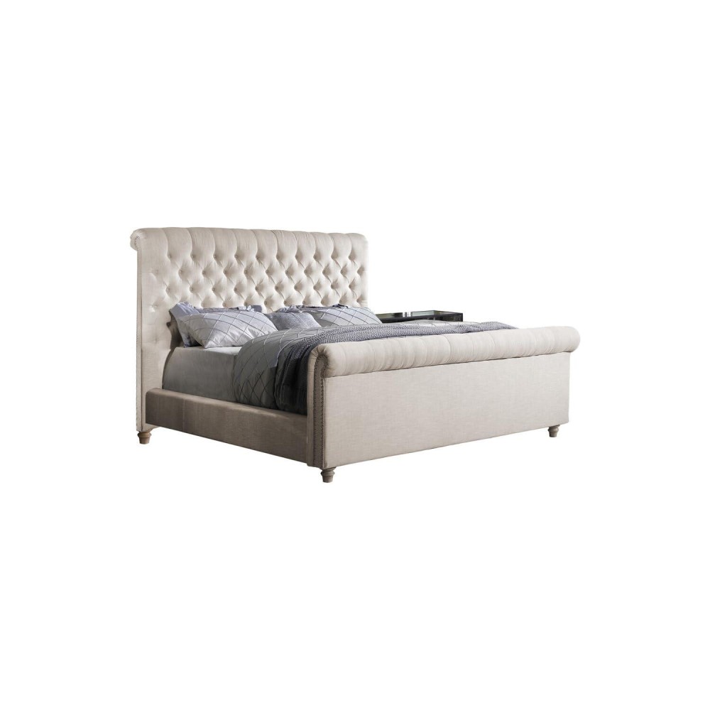 Best Master Furniture Jean-Carrie Upholstered Sleigh Bed Cal King Beige