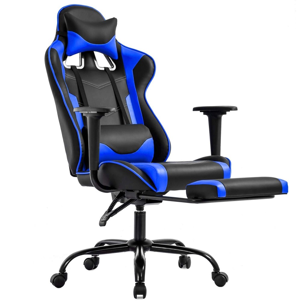 Bestoffice Gaming Chair With Footrest,Ergonomic Office Chair,Adjustable Swivel Desk Chair,Reclining Computer Lumbar Support And Headrest,Racing Style Video Gamer (Blue)