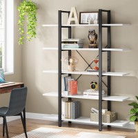 Tribesigns 5-Tier Bookshelf, Vintage Industrial Style Bookcase 72 H X 12 W X 47L Inches, White