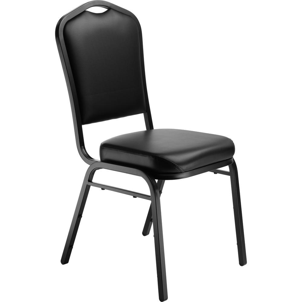 NPS 9300 Series Deluxe Vinyl Upholstered Stack Chair, Panther Black Seat/Black Sandtex Frame