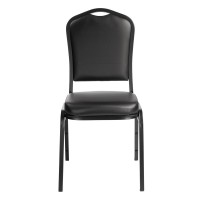 NPS 9300 Series Deluxe Vinyl Upholstered Stack Chair, Panther Black Seat/Black Sandtex Frame