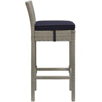 Modway Conduit Wicker Rattan Outdoor Patio Bar Stool With Cushion In Light Gray Navy
