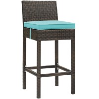 Modway Conduit Wicker Rattan Outdoor Patio Bar Stool With Cushion In Brown Turquoise