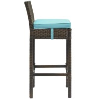 Modway Conduit Wicker Rattan Outdoor Patio Bar Stool With Cushion In Brown Turquoise
