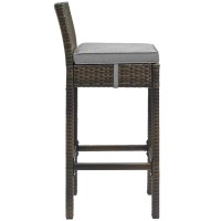 Modway Conduit Wicker Rattan Outdoor Patio Bar Stool With Cushion In Brown Gray