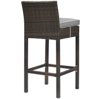 Modway Conduit Wicker Rattan Outdoor Patio Bar Stool With Cushion In Brown Gray