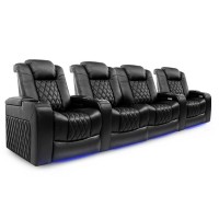 Valencia Tuscany Home Theater Seating | Premium Top Grain Italian Nappa 11000 Leather, Power Reclining, Power Lumbar Support, Power Headrest (Row Of 4 Loveseat Center, Black)