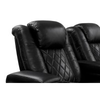Valencia Tuscany Home Theater Seating | Premium Top Grain Italian Nappa 11000 Leather, Power Reclining, Power Lumbar Support, Power Headrest (Row Of 4 Loveseat Center, Black)