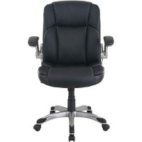 Lorell Soho Flip Armrest Mid-Back Leather Chair, Black