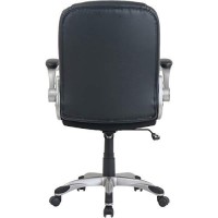 Lorell Soho Flip Armrest Mid-Back Leather Chair, Black