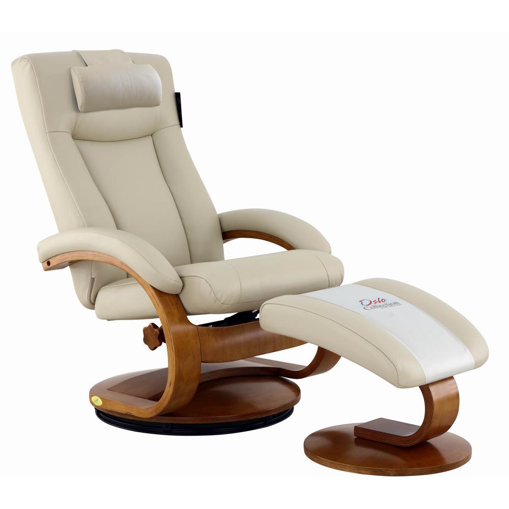 RelaxR Hamilton Recliner and Ottoman with Pillow in Beige Air Leather