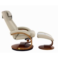 RelaxR Hamilton Recliner and Ottoman with Pillow in Beige Air Leather