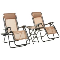 Amazon Basics Outdoor Textilene Adjustable Zero Gravity Folding Reclining 3Piece Lounge Chair Set With Side Table 35 X 26 X 43