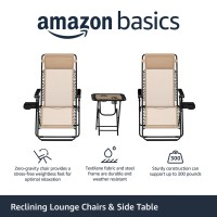 Amazon Basics Outdoor Textilene Adjustable Zero Gravity Folding Reclining 3Piece Lounge Chair Set With Side Table 35 X 26 X 43