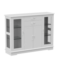 Giantex Sideboard Buffet Server Storage Cabinet W/ 2 Drawers, 3 Cabinets And Glass Doors For Kitchen Dining Room Furniture Cupboard Console Table (White)