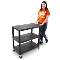 Stand Steady Flat Top Utility Cart By Tubstr | Heavy Duty Service Cart Supports 400 Lbs. | Three Shelf Multipurpose Cart Perfect For Home, Garage, Catering, Warehouse & More! (Black / 35 X 18)