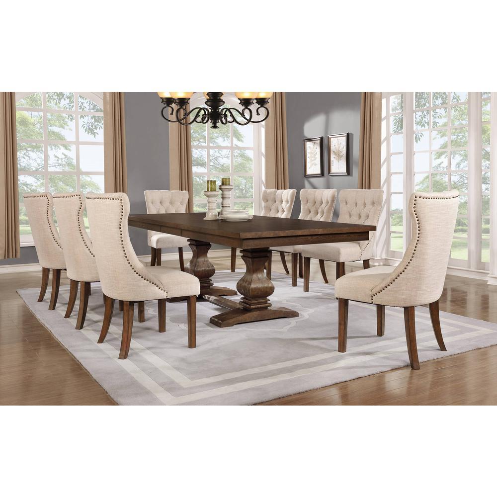 Classic 9pc Dining Set wUph Side Chairs Tufted Naildhead Trim Table wCenter 18 Leaf Walnut