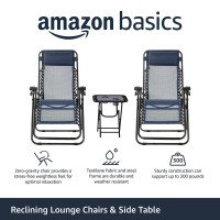 Amazon Basics Outdoor Textilene Adjustable Zero Gravity Folding Reclining Lounge Chair Set With Side Table Pack Of 2 Blue