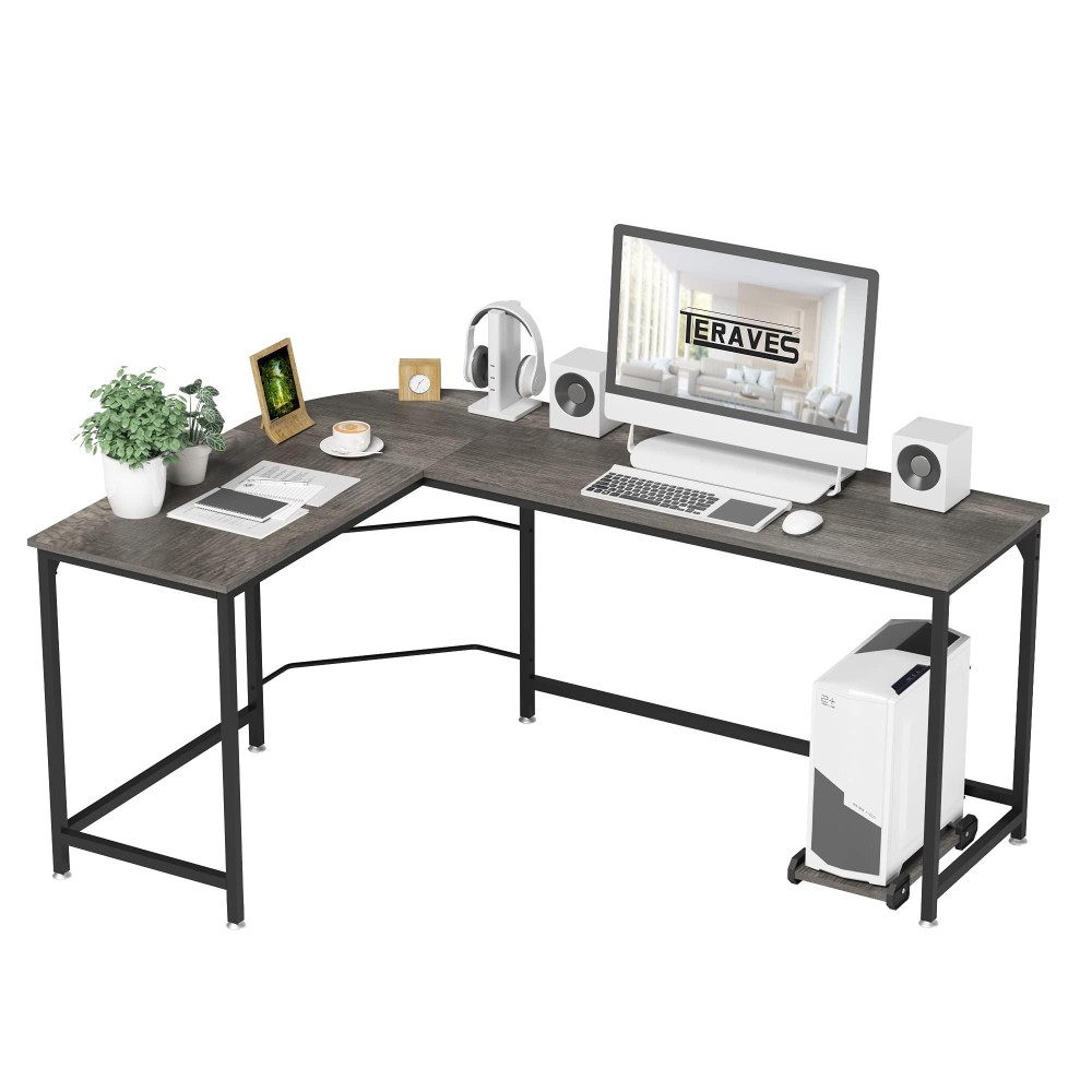 Teraves Reversible L-Shaped Desk Corner Gaming Computer Desk Office Workstation Modern Home Study Writing Wooden Table (Small, Boak)