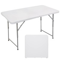 Forup Folding Utility Table, 4Ft Fold-In-Half Portable Plastic Picnic Party Dining Camp Table