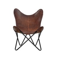 Vintage Brown Leather & Arm Butterfly Chair | Genuine Tan Leather Butterfly Chair Home Decor | Handmade Chair Presented By Presented By Shy Shy Let'S The Sky