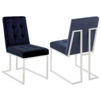 Cisco Upholstered Dining Chairs Ink Blue and Chrome Set of 2