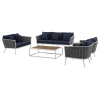 Modway Stance Outdoor Patio Aluminum Sectional Sofa Set, 7 Piece, White Navy