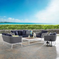 Modway Stance Outdoor Patio Aluminum Sectional Sofa Set, 7 Piece, White Navy