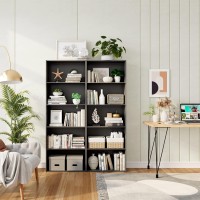 Tangkula 5-Shelf Bookcase, 23.5''L X 9.5''W X 67''H, Multi-Functional Wood Storage Display Open Bookshelf For Home Office (Black)