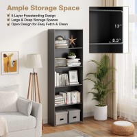 Tangkula 5-Shelf Bookcase, 23.5''L X 9.5''W X 67''H, Multi-Functional Wood Storage Display Open Bookshelf For Home Office (Black)
