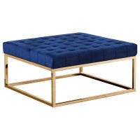 Best Master Velvet Upholstery Square Ottoman Coffee Table Navy BlueGold Base