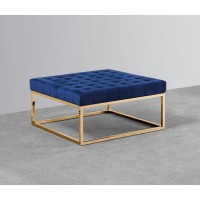 Best Master Velvet Upholstery Square Ottoman Coffee Table Navy BlueGold Base