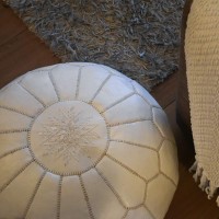 Premium Moroccan Leather Pouf - Handmade - Delivered Stuffed - Ottoman, Footstool, Floor Cushion (White)