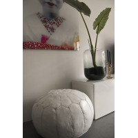 Premium Moroccan Leather Pouf - Handmade - Delivered Stuffed - Ottoman, Footstool, Floor Cushion (White)
