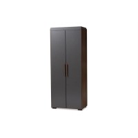 Baxton Studio Rikke Modern And Contemporary Two-Tone Gray And Walnut Finished Wood 7-Shelf Wardrobe Storage Cabinet