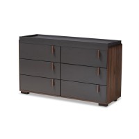 Baxton Studio Rikke Modern And Contemporary Two-Tone Gray And Walnut Finished Wood 6-Drawer Dresser