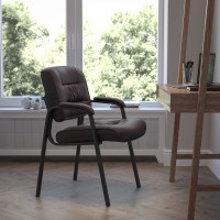 Emma + Oliver Brown Leathersoft Executive Reception Chair With Black Metal Frame