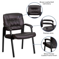 Emma + Oliver Brown Leathersoft Executive Reception Chair With Black Metal Frame