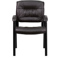 Emma + Oliver Brown Leathersoft Executive Reception Chair With Black Metal Frame