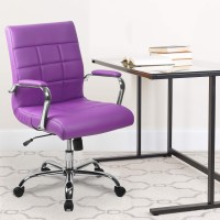 Emma + Oliver Mid-Back Purple Vinyl Executive Swivel Office Chair With Chrome Base And Arms