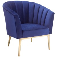 Acme Colla Velvet Upholstery Accent Chair In Midnight Blue And Gold