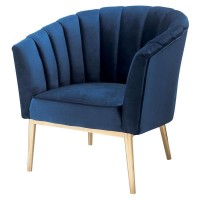 Acme Colla Velvet Upholstery Accent Chair In Midnight Blue And Gold