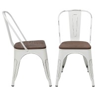 Jummico Metal Dining Chair Stackable Industrial Vintage Kitchen Chairs Indoor-Outdoor Bistro Cafe Side Chairs With Back And Wooden Seat Set Of 4 (White)